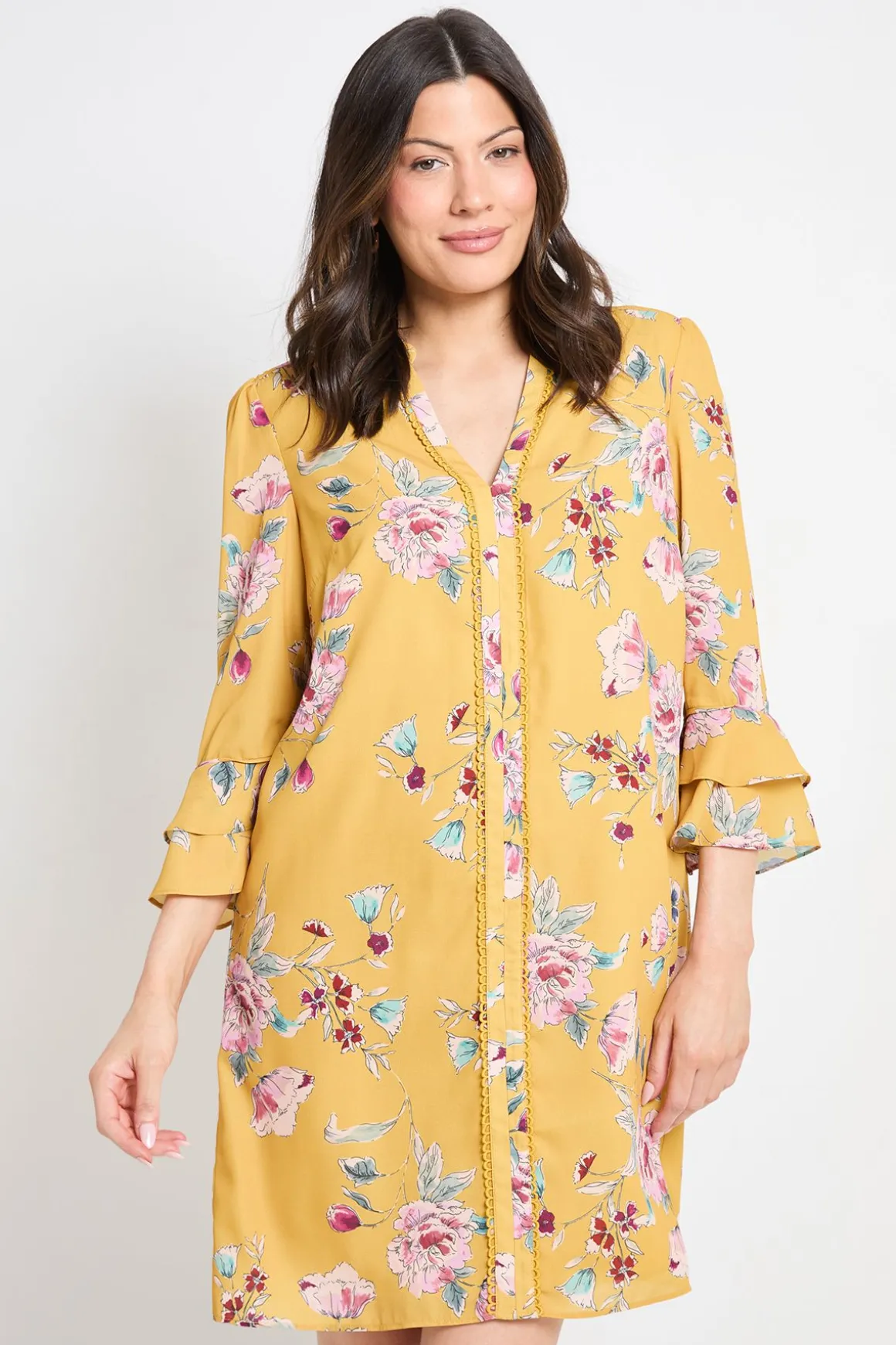 Robe Droite À Volants Fleurie