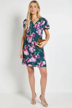 Wallis Robe Droite À Volants Floraux Et Encolure Ornée Petite<Femme Robes|Toutes Les Robes
