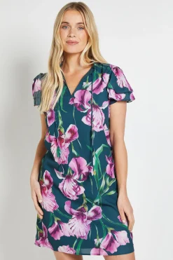 Wallis Robe Droite À Volants Floraux Et Encolure Ornée Petite<Femme Robes|Toutes Les Robes