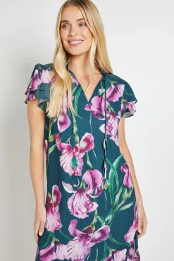 Wallis Robe Droite À Volants Floraux Et Encolure Ornée Petite<Femme Robes|Toutes Les Robes
