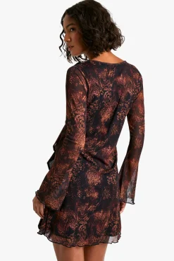 boohoo Robe Droite à Volants Imprimé Animal Taille Haute<Femme Robes À Manches Longues|Robes