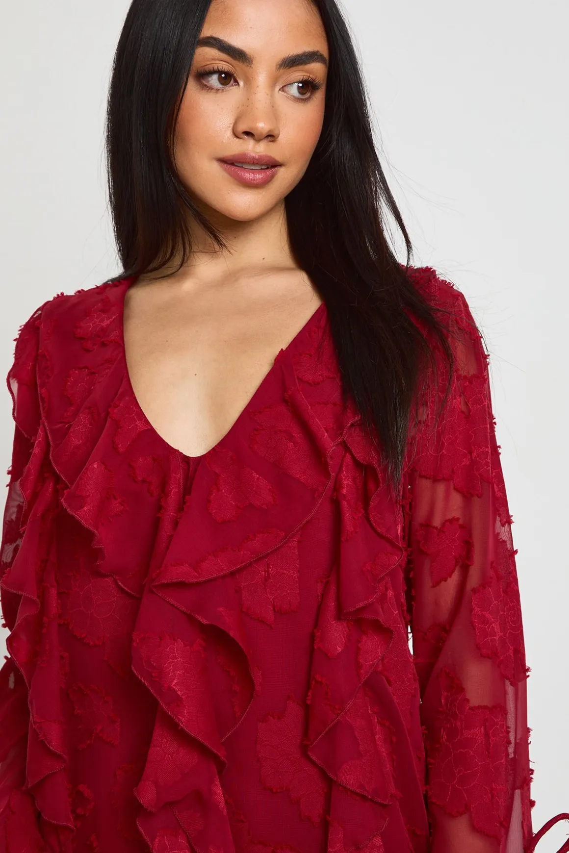 Robe Droite à Volants Imprimé Floral Dévoré