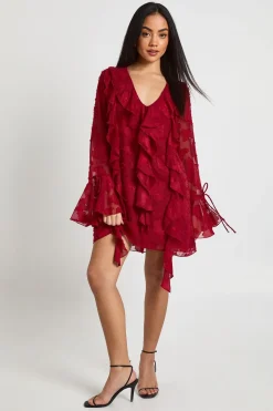 Robe Droite à Volants Imprimé Floral Dévoré