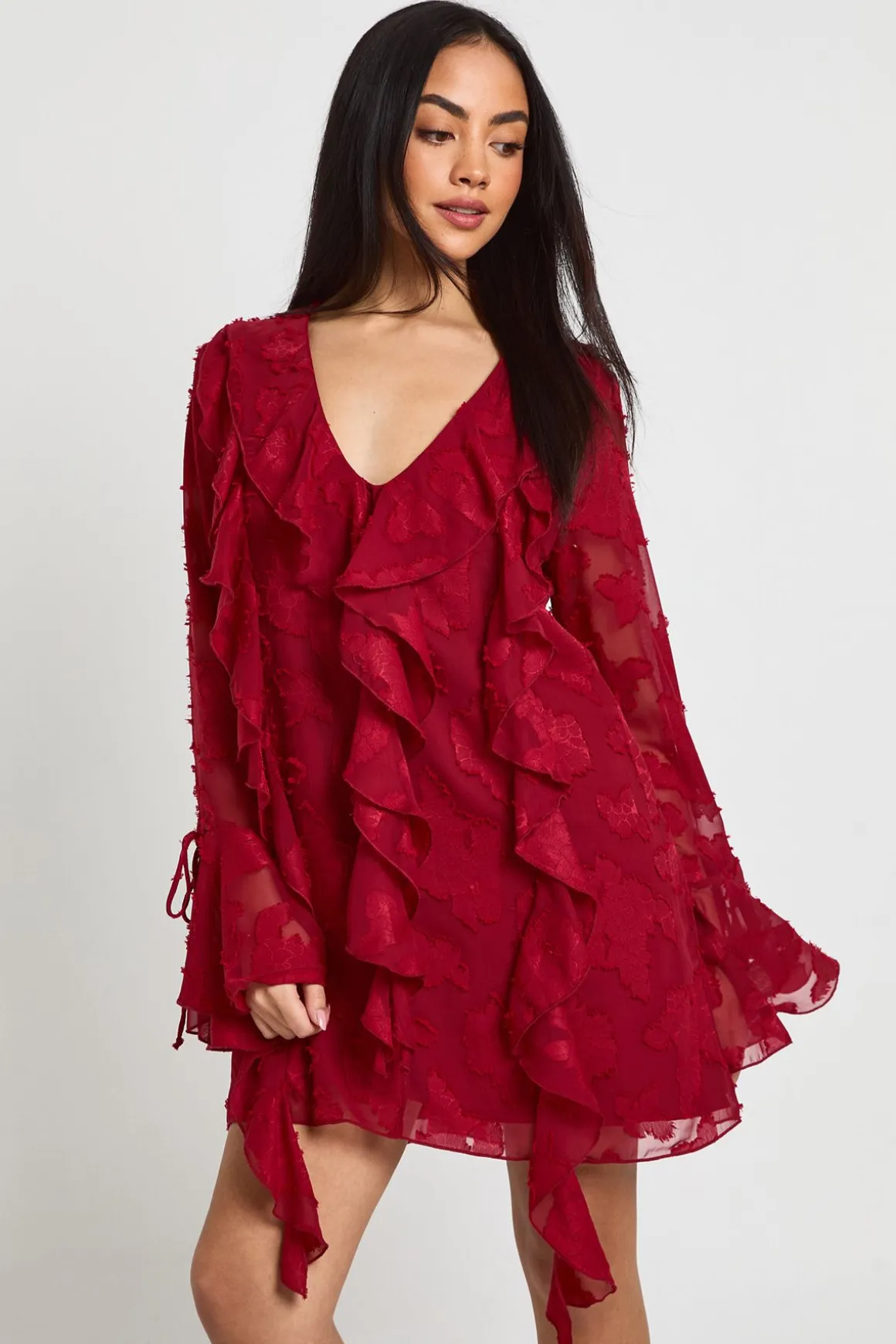 Robe Droite à Volants Imprimé Floral Dévoré