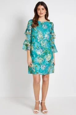 Robe Droite À Volants Motif Floral Dévoré