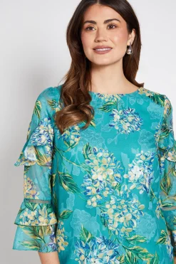 Robe Droite À Volants Motif Floral Dévoré