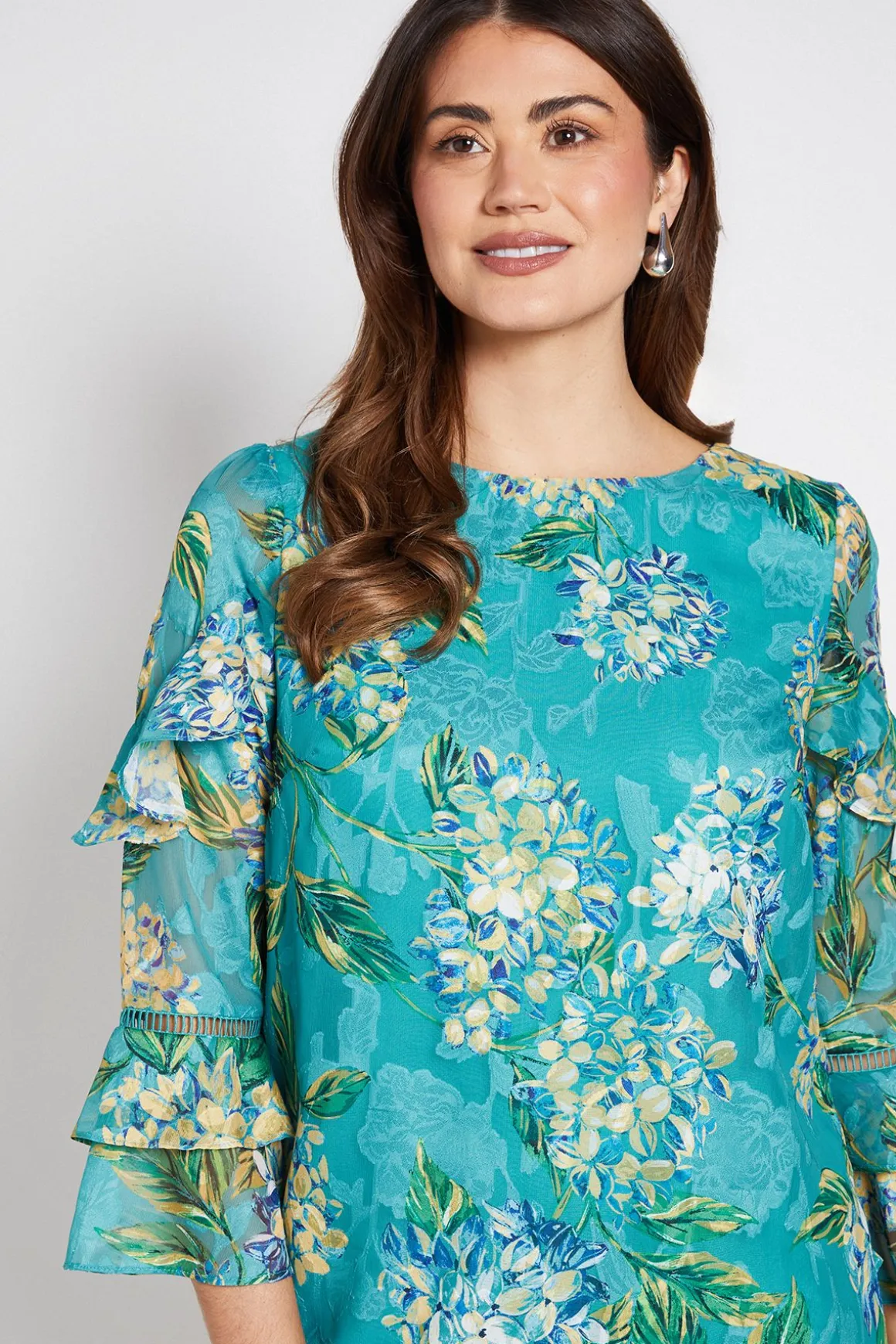 Robe Droite À Volants Motif Floral Dévoré