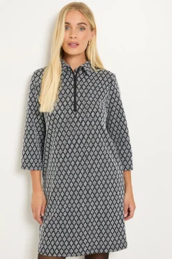 Wallis Robe Droite Zippée En Ponte Jacquard Géométrique Petite Taille<Femme Toutes Les Robes|Robes D’Automne