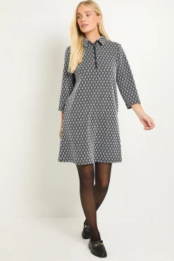Wallis Robe Droite Zippée En Ponte Jacquard Géométrique Petite Taille<Femme Toutes Les Robes|Robes D’Automne