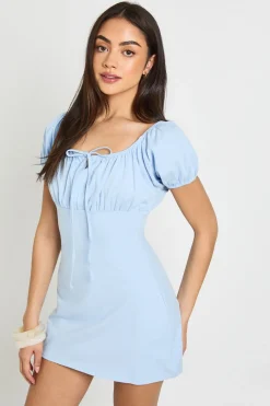 Robe En Coton À Manches Courtes Et Encolure Paysanne