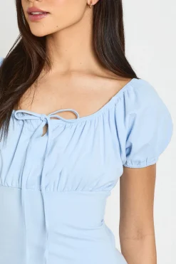 Robe En Coton À Manches Courtes Et Encolure Paysanne