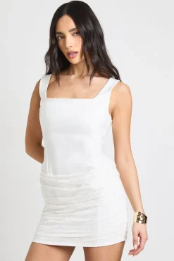 boohoo Robe En Crêpe À Encolure Carrée Avec Jupe Drapée En Dentelle<Femme Robes Moulantes|Satin Et Dentelle