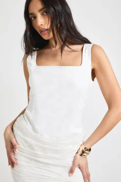 boohoo Robe En Crêpe À Encolure Carrée Avec Jupe Drapée En Dentelle<Femme Robes Moulantes|Satin Et Dentelle