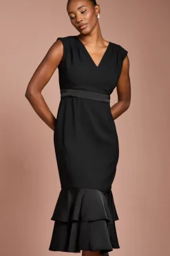 Robe en Crêpe Satiné avec Basque