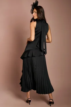 Coast Robe En Crêpe Satiné Dos Plissé À Volants Sans Manches<Femme Robes Mi-Longues|Satin Et Dentelle