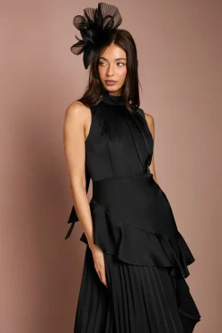 Coast Robe En Crêpe Satiné Dos Plissé À Volants Sans Manches<Femme Robes Mi-Longues|Satin Et Dentelle