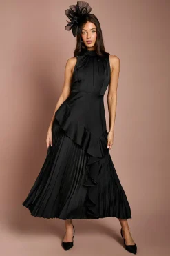 Coast Robe En Crêpe Satiné Dos Plissé À Volants Sans Manches<Femme Robes Mi-Longues|Satin Et Dentelle