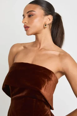 Robe En Crêpe Velours À Encolure Bardot