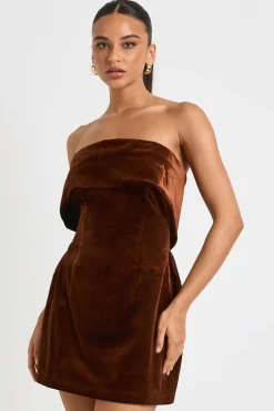 Robe En Crêpe Velours À Encolure Bardot