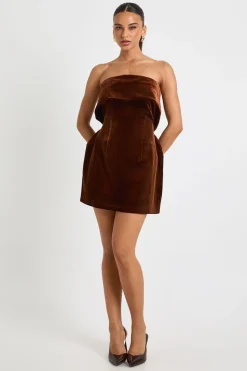 Robe En Crêpe Velours À Encolure Bardot