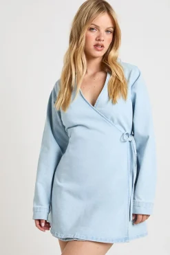 boohoo Robe En Denim Cache-cœur Petite<Femme Denim|Denim
