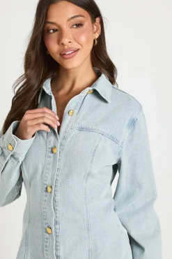 Robe En Denim Cintrée À Boutons Dorés