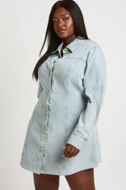 Robe En Denim Cintrée À Boutons Dorés Grande Taille