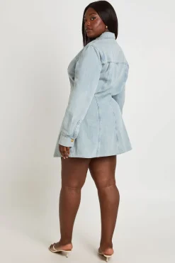 Robe En Denim Cintrée À Boutons Dorés Grande Taille