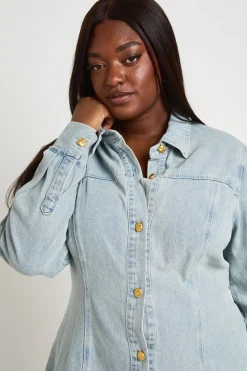 Robe En Denim Cintrée À Boutons Dorés Grande Taille