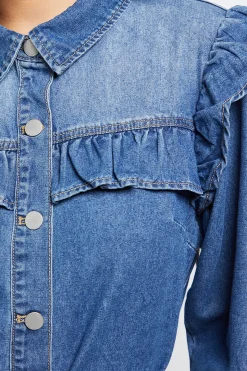 Robe En Denim À Empiècement À Volants Petite Taille
