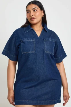 boohoo Robe En Denim À Manches Courtes Coupe Ample Grande Taille<Femme Denim|Denim