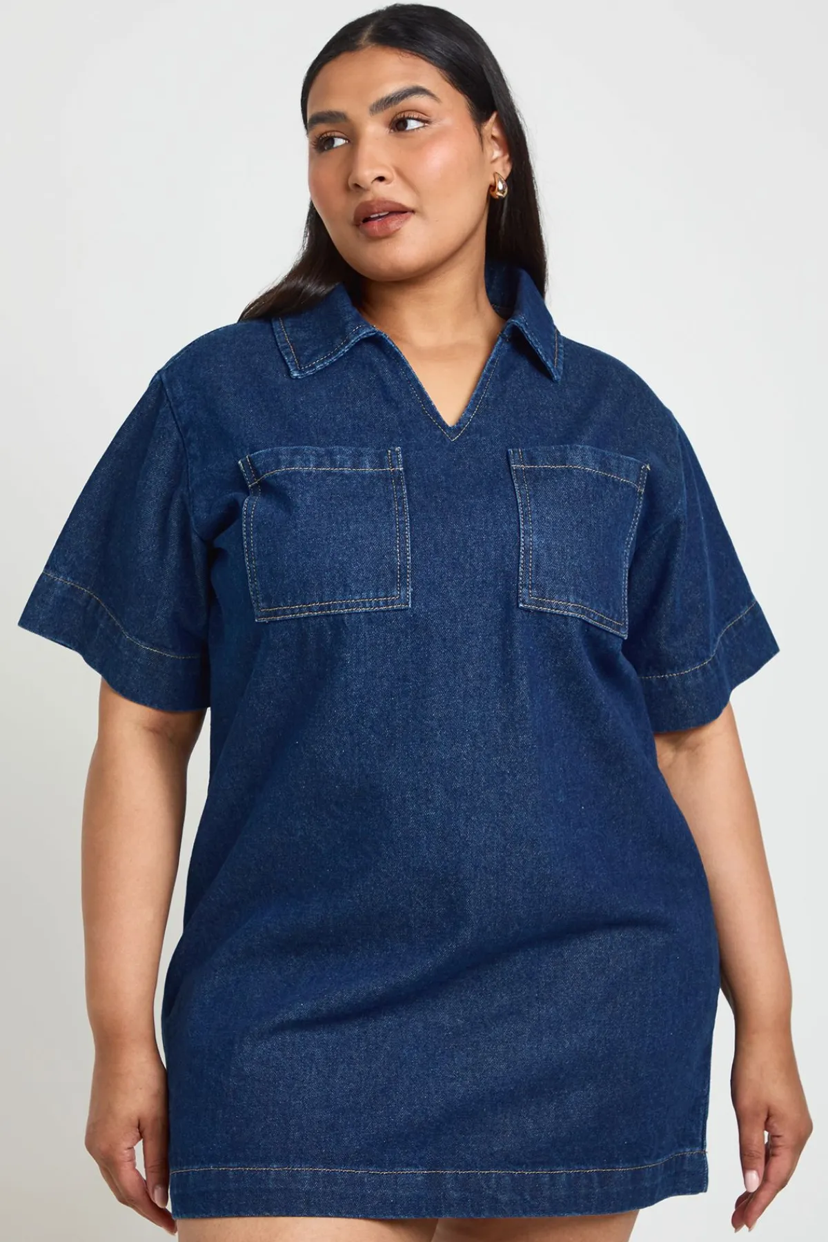 boohoo Robe En Denim À Manches Courtes Coupe Ample Grande Taille<Femme Denim|Denim