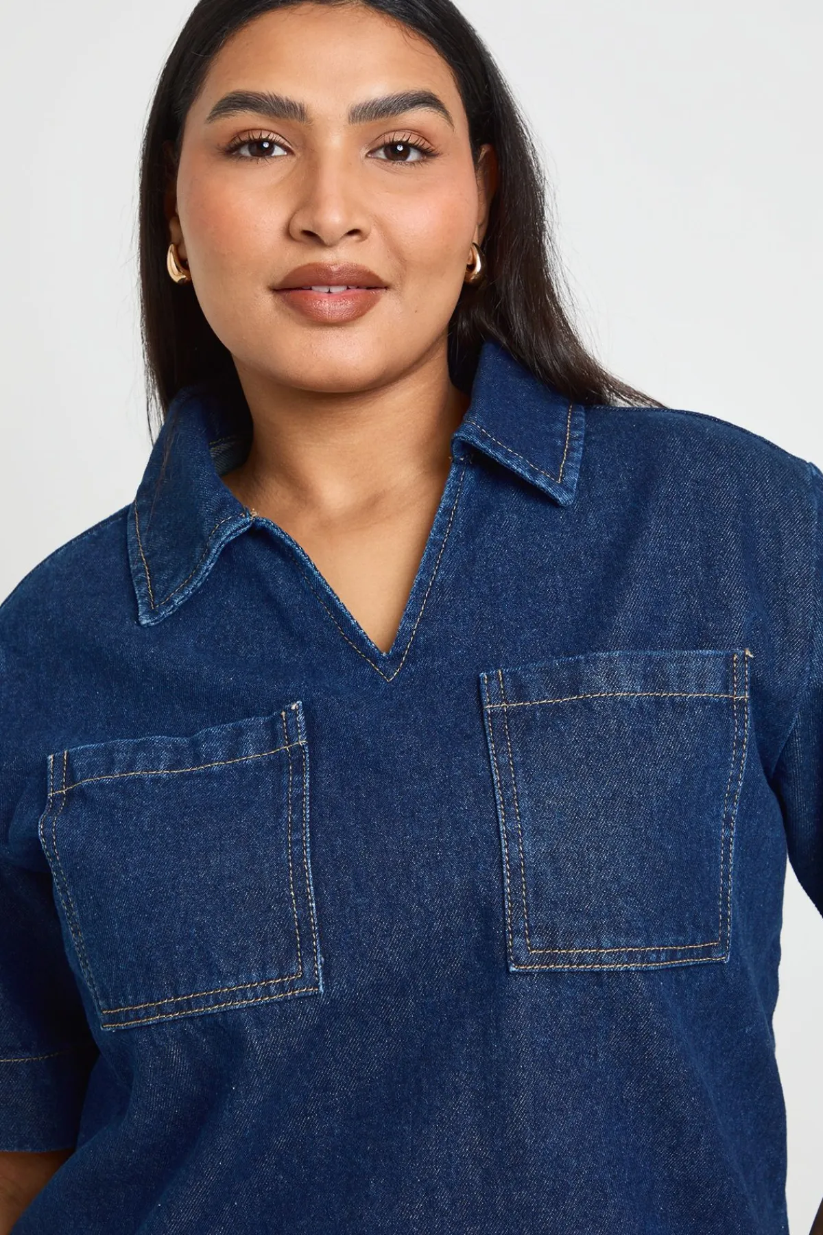boohoo Robe En Denim À Manches Courtes Coupe Ample Grande Taille<Femme Denim|Denim