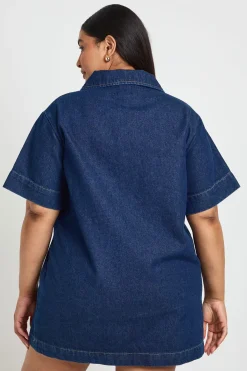 boohoo Robe En Denim À Manches Courtes Coupe Ample Grande Taille<Femme Denim|Denim