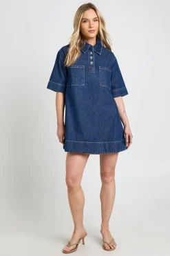Robe En Denim À Manches Courtes Petite
