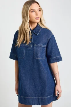 Robe En Denim À Manches Courtes Petite
