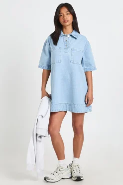 Robe En Denim À Manches Courtes Petite