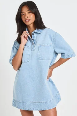 Robe En Denim À Manches Courtes Petite