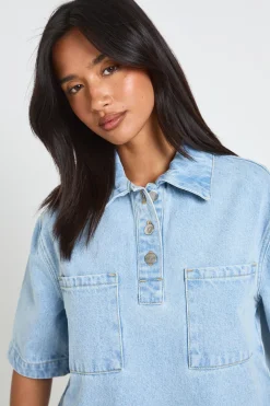Robe En Denim À Manches Courtes Petite