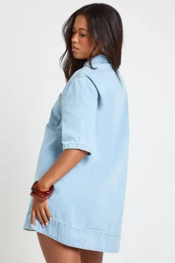 Robe En Denim À Manches Courtes