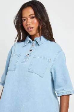 Robe En Denim À Manches Courtes