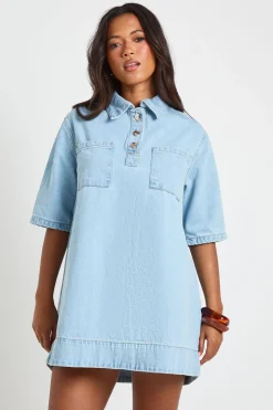 Robe En Denim À Manches Courtes