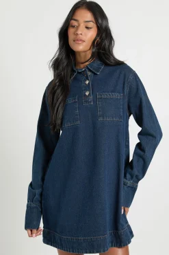 boohoo Robe en denim à manches longues pour grande taille<Femme Denim|Denim
