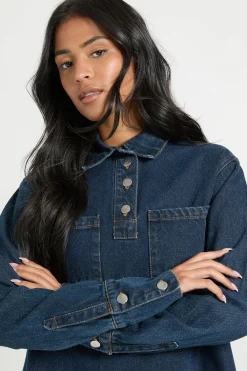 boohoo Robe en denim à manches longues pour grande taille<Femme Denim|Denim