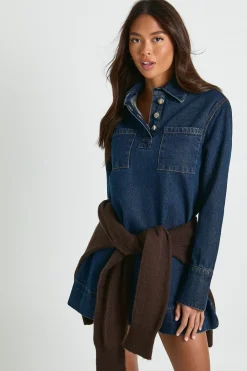 boohoo Robe en denim à manches longues<Femme Denim|Denim