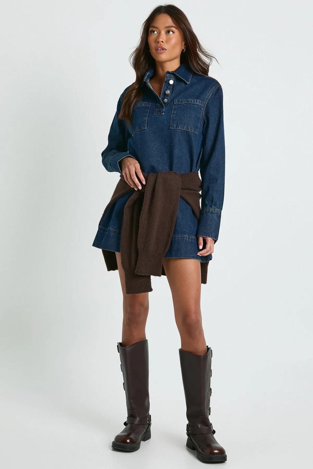 boohoo Robe en denim à manches longues<Femme Denim|Denim