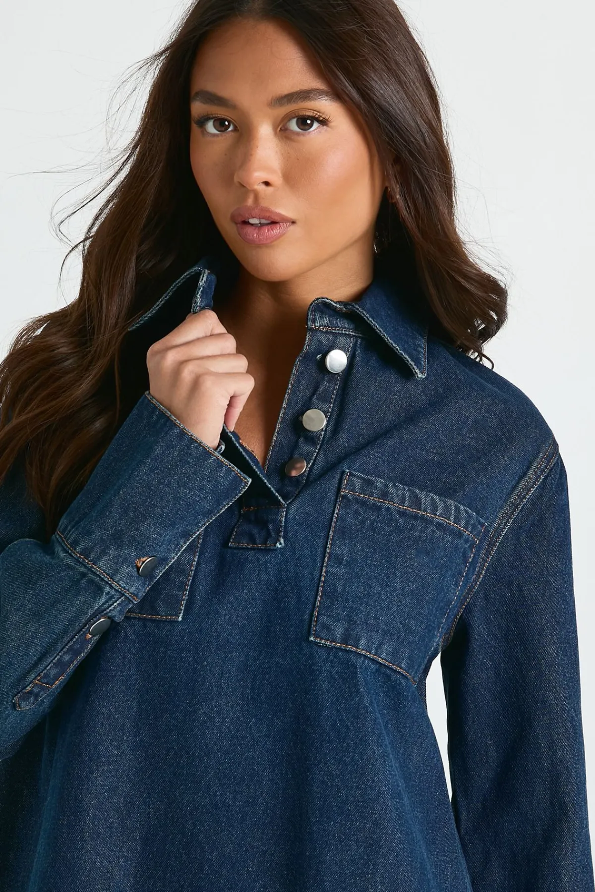 boohoo Robe en denim à manches longues<Femme Denim|Denim