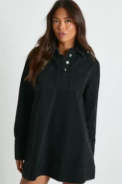boohoo Robe en denim à manches longues<Femme Denim|Denim
