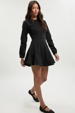Robe en denim à manches longues avec détail de couture