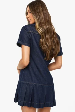 boohoo Robe en denim plissée<Femme Denim|Denim